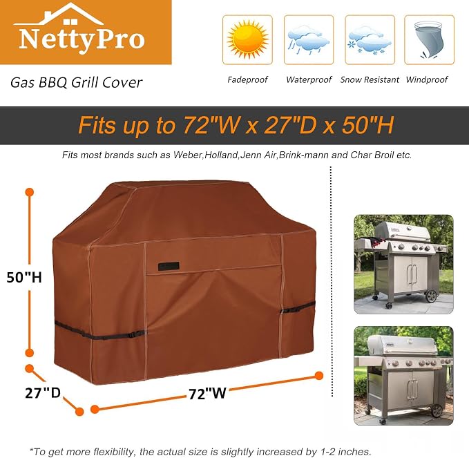 NettyPro Grill Cover Heavy Duty Waterproof 72 inch, Outdoor 3-5 Burners Gas BBQ - Image 4