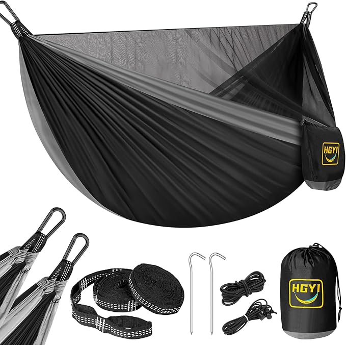 Hammock with Mosquito Net, Black and Grey Nylon