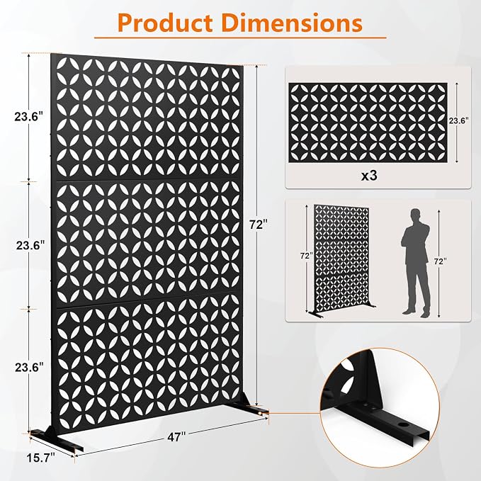 72" H×47" W Metal Privacy Screen, Outdoor Indoor Privacy Screens - Image 2