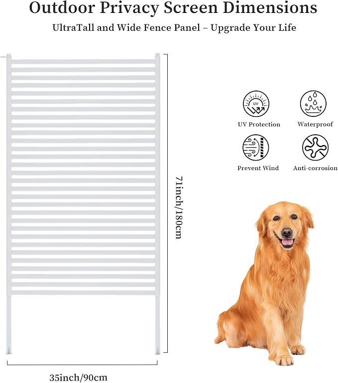 Outdoor Privacy Screen with Stand, Rustproof Metal Fence Panel, 35.43’’ x 71’’ - Image 2