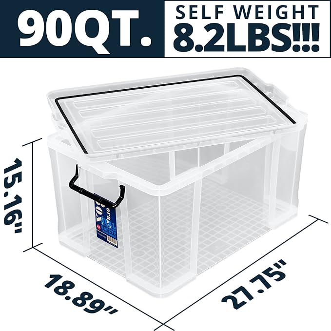 3-Pack Waterproof Plastic Storage Box, 90QT/85L Stackable Latch Box Durable - Image 3