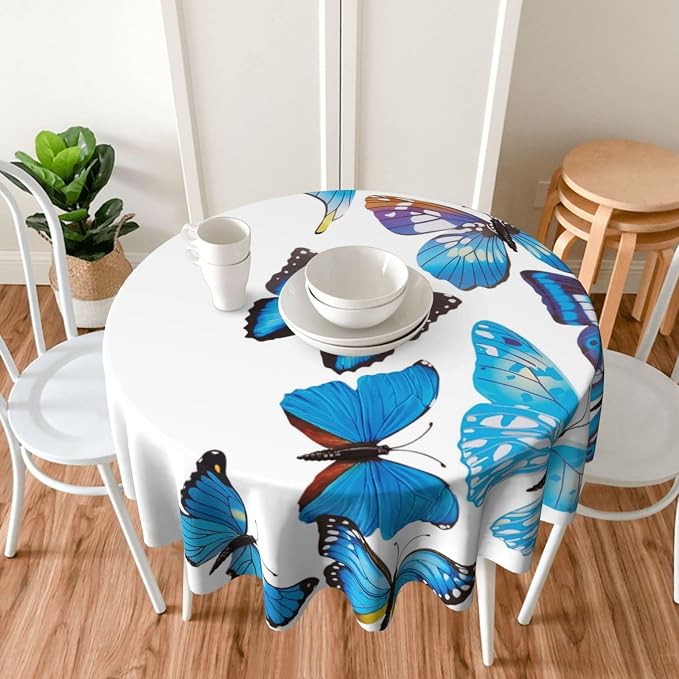 Bule Butterfly Round Tablecloth Beautiful - Image 3