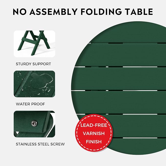 Costaelm Paradise 3-Piece Outdoor HDPE Folding Patio Bistro Table and Chairs - Image 4