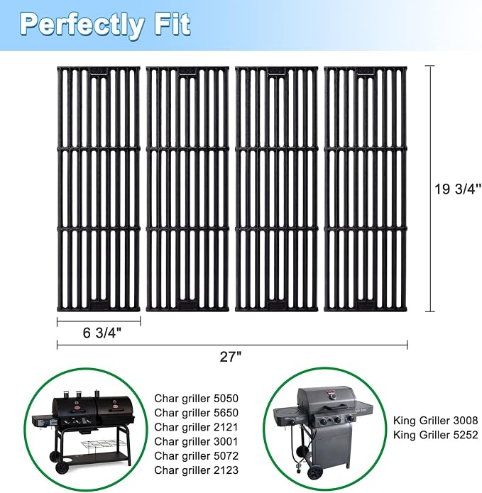 Adviace Grill Grates for Char Griller 5050, King Griller 3008, 19 3/4 Inch Cast - Image 2