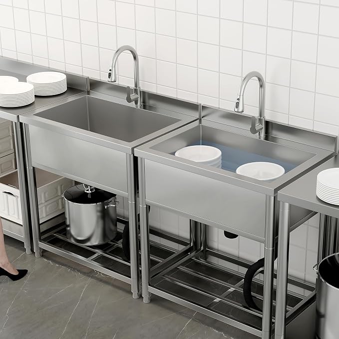 Stainless Steel Utility Sink, Large Freestanding Kitchen Sink - Image 4