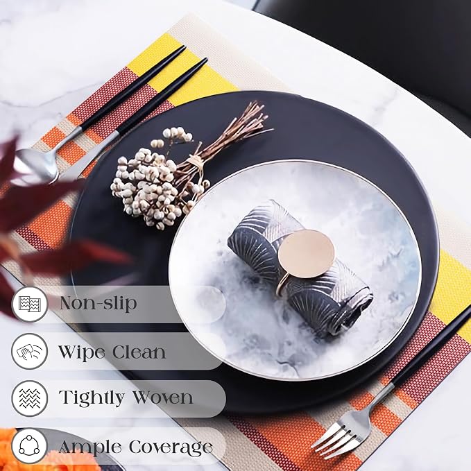 Set of 6 Colorful Striped Vinyl Placemats Heat-Resistant Washable Placemats - Image 2