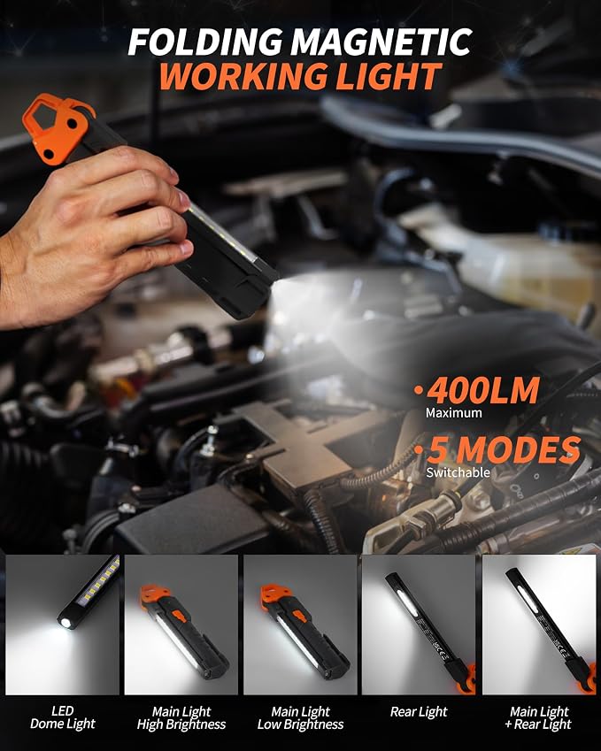Led Work Light, 400LM Foldable Mechanic Light, Rechargeable Flashlight - Image 2