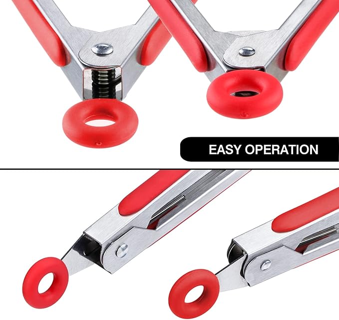 Tongs, 7-Inch Red Silicone Mini Serving Set, Pack of 3