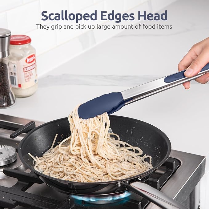 Silicone-Tipped Kitchen Tongs with Lock, Midnight Blue