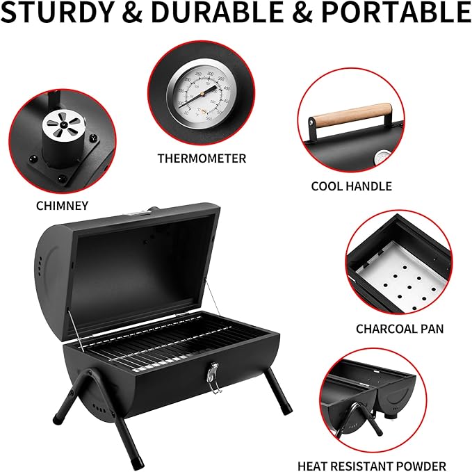 Portable Charcoal Grill, Tabletop Outdoor Barbecue Smoker, Small BBQ Grill - Image 2