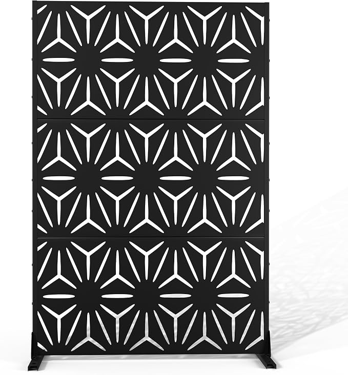 Metal Privacy Screen Outdoor 72" H×47" W, Freestanding Decorative Privacy Screen by Unknown