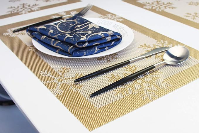Christmas Placemats Set of 6 Vinyl Woven Non-Slip Placemats Washable Easy to - Image 4