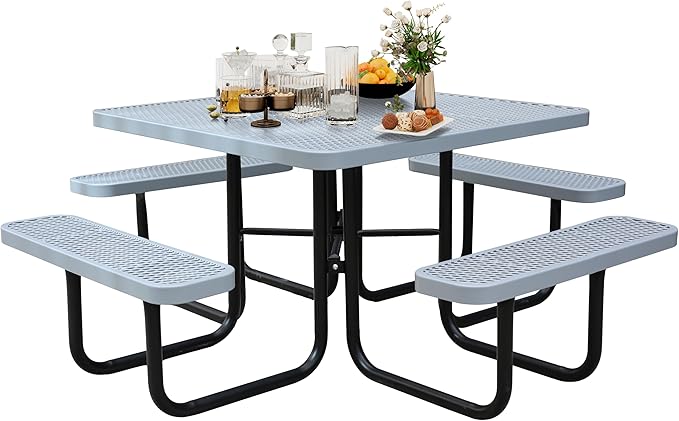 46'' Square Metal Picnic Table for Outdoors, Commercial Steel Metal Picnic by MakeaGoodChoose