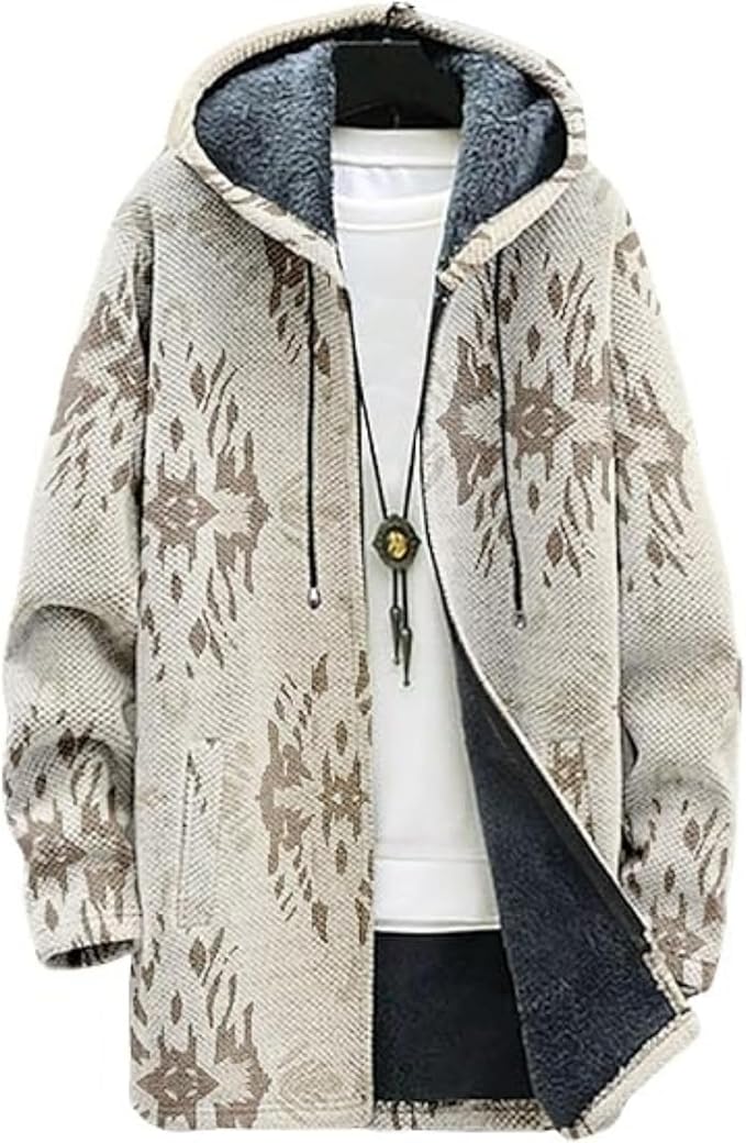 Men's Hooded Sweater Coat Knit Fleece Lined Long Cardigan Jacket by Unknown