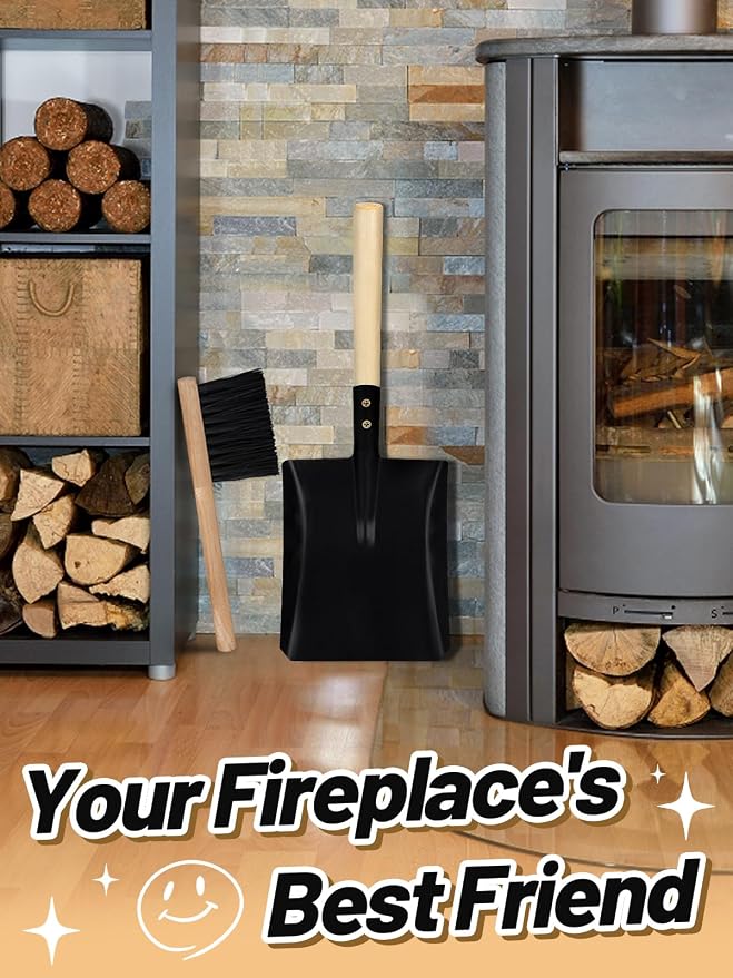 Fireplace Ash Shovel and Brush Set- Upgraded Metal Coal Shovel and Hearth Brush - Image 2