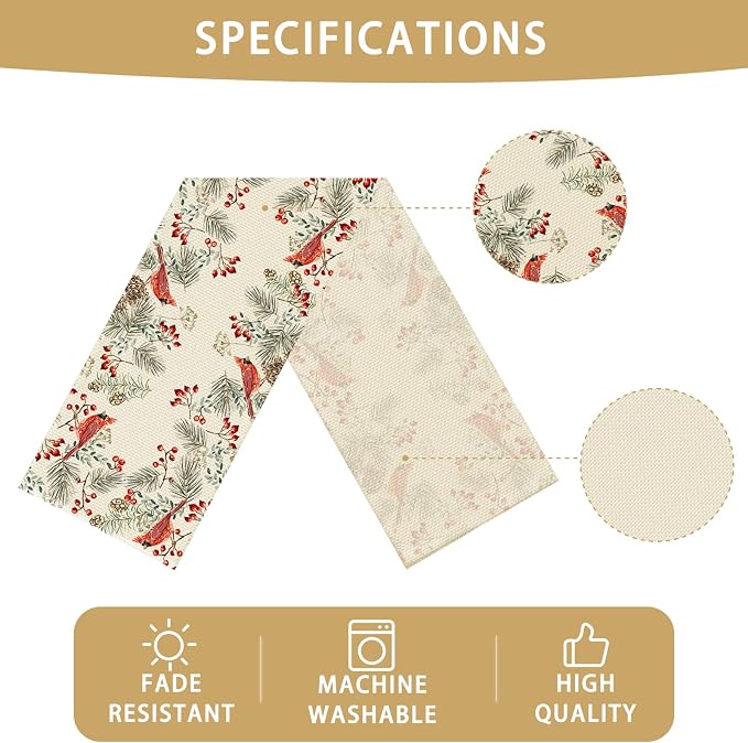 Christmas Bird Burlap Table Runner Seasonal Spring Fall Kitchen Dining Linen - Image 6