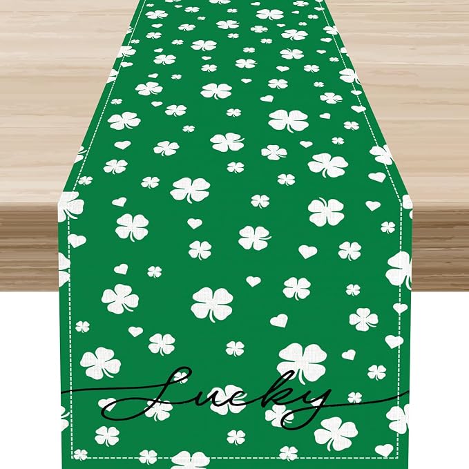 Clover Table Runner, Retro Rustic Green White Clover Seasonal Spring by Unknown