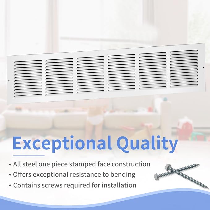 30"W x 6"H Steel Return Air Grille, Air Return Vent Cover - Image 2