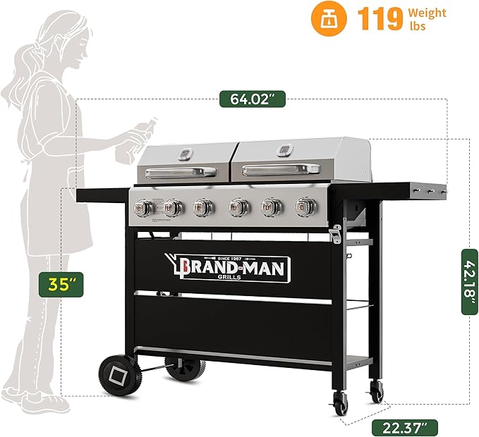 Brand-Man Griddle Grill Combo 6-Burner, 2 in 1 Versatile Propane Gas Grill and - Image 9