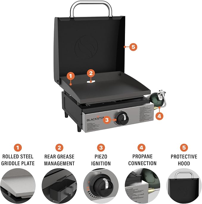 BLACKSTONE 1814 Stainless Steel Propane Gas Portable, Flat Top Griddle Frill - Image 2