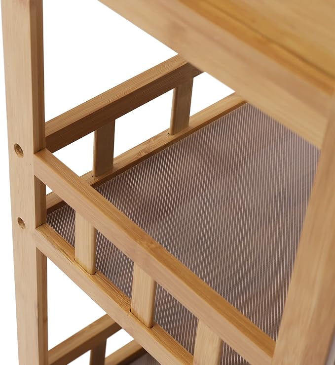 Bamboo Serving Cart with Drawer and Fence Rail, Kitchen Storage Organizer - Image 8