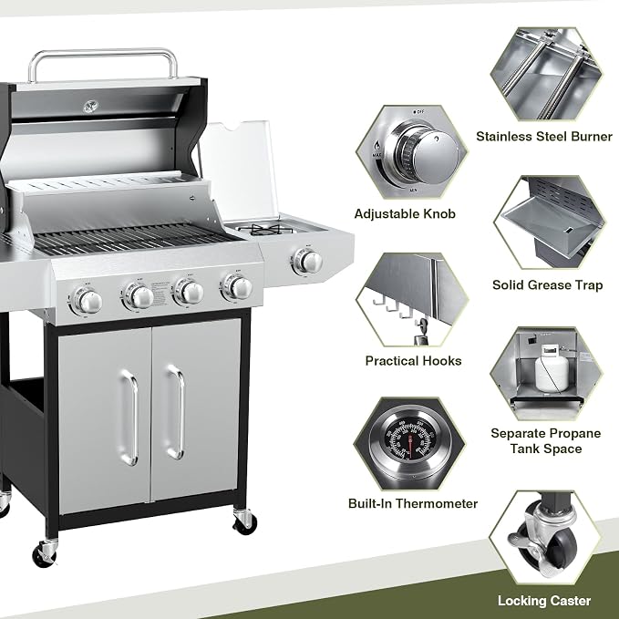 BESTFIRE 60, 000 BTU 4+1 Burner Propane Gas Grill - Image 3