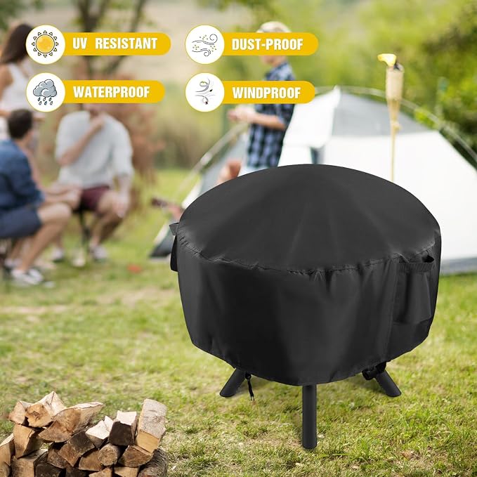 POMER Fire Pit Cover-600D Fire Table Cover Round 36 Inch Outdoor, Waterproof - Image 6