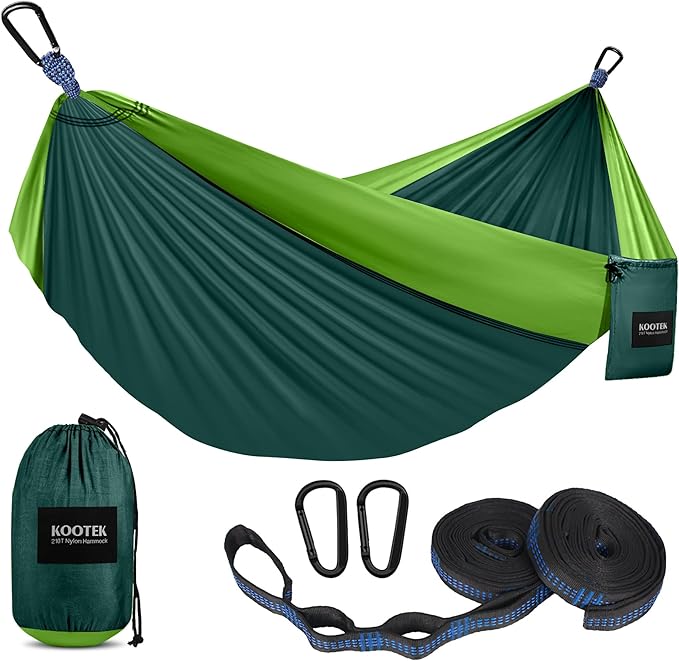 Hammock, Double Nylon Camping Hammock with 500 lb Capacity in Dark Green