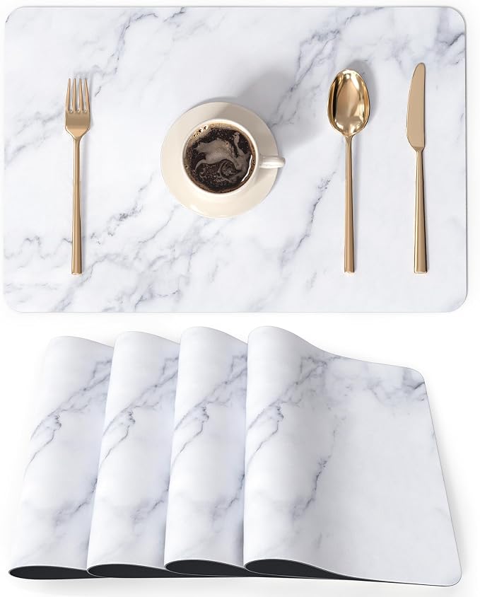 QIYI Placemats Set of 4, 12x18 Inch Faux Leather Place Mats by QIYI