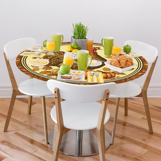 Thanksgiving Vintage Turkey Round Table Cloth Cover, Elastic Edge Waterproof - Image 7