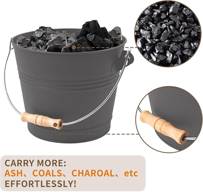 Poofzy Ash Bucket with Lid and Shovel, 1.3 Gallon Fireplace Bucket - Image 5