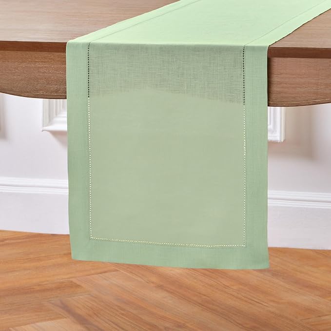 Solino Home Linen Light Green Hemstitch Table Runner 48 Inches - Image 2
