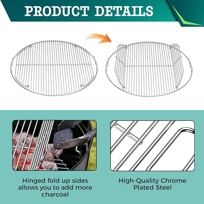 Hinged Cooking Grate for Weber 22 inch Charcoal Grill Stainless Steel - Image 4