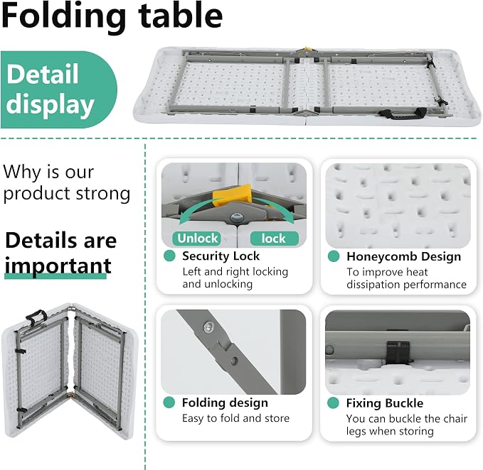 FDW Folding Half Portable Foldable Table - Image 6