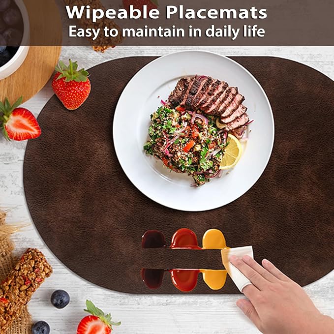 ADRIMER Placemats, Heat Resistant Oval Placemats Set of 4 Washable 12 x 17 Inch - Image 5