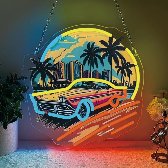 Sports Car Neon Signs for Wall Decor, Racing Car LED Signs for Bedroom by Unknown