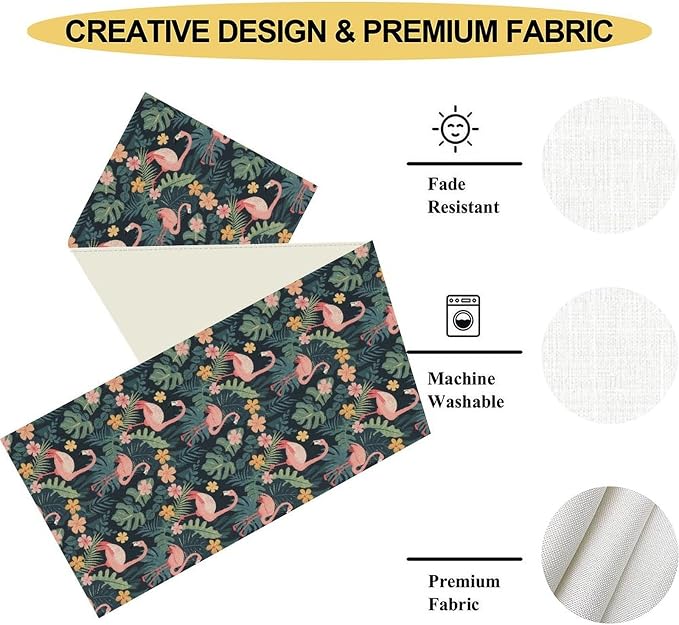 Tropical Flamingo Table Runner, Hawaii Seasonal Floral Spring Summer Green - Image 5