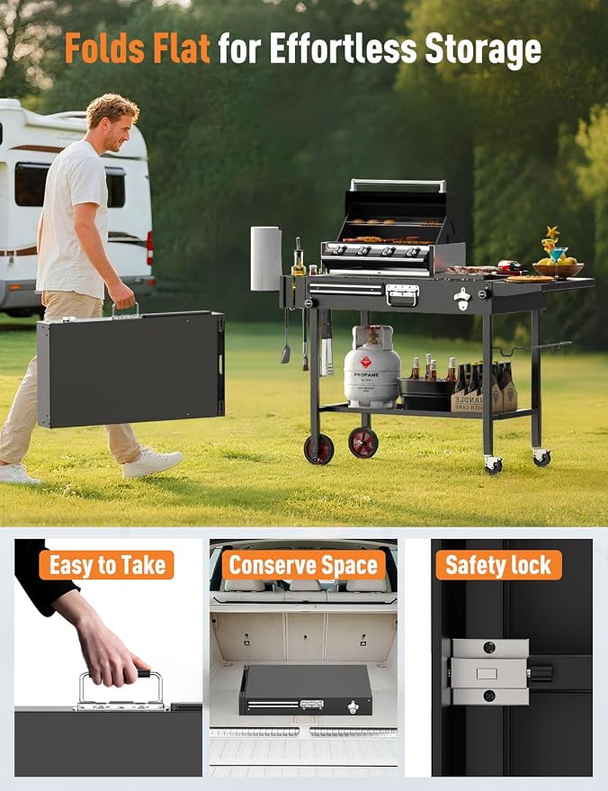Portable Grill Cart Table with Wheels, - Image 2