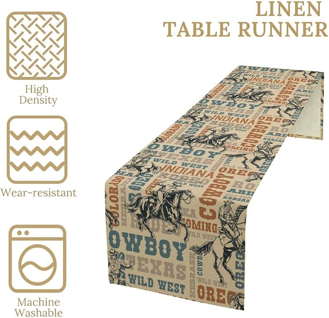 Western Cowboy Table Runner, Vintage Country American West Cowboy Riding Horse - Image 6