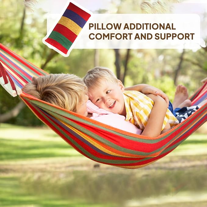 Hammocks Red Striped Cotton with Spreader Bars and Pillow