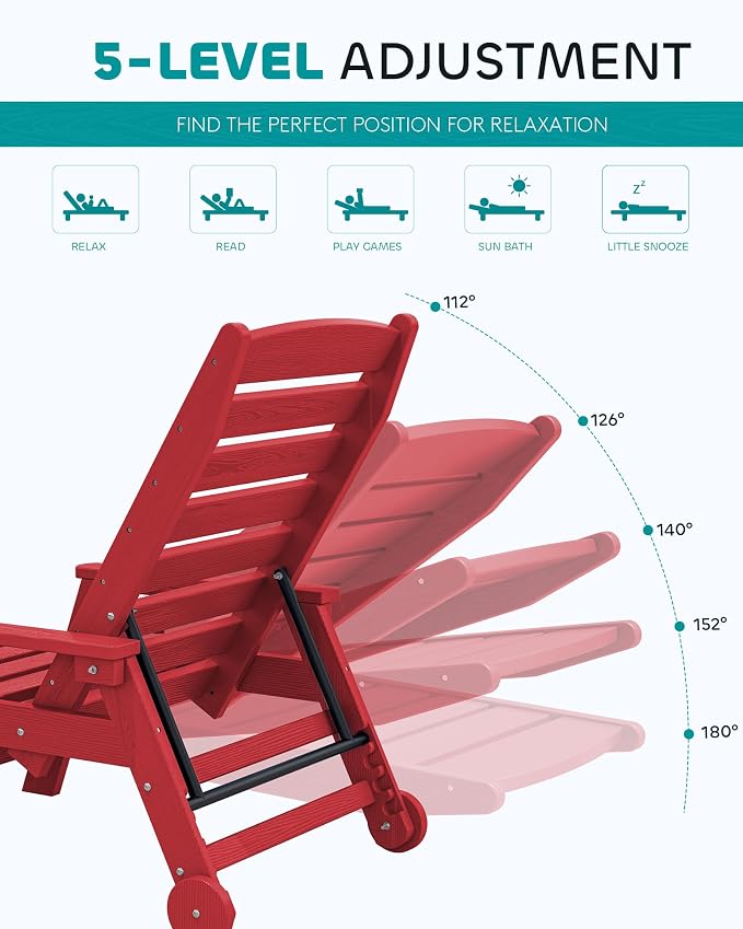 SERWALL Patio Chaise Lounge Chair, Poly Lounge Chair - Image 3