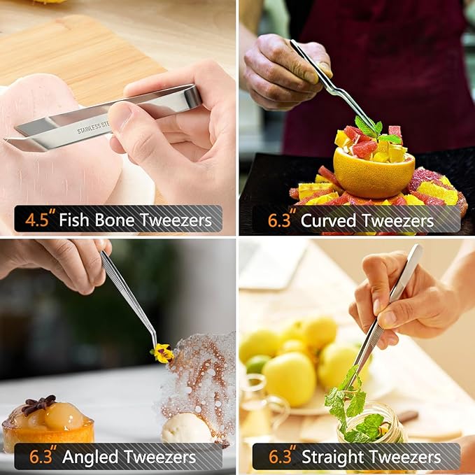 Tweezer Tongs Set, 6 Pieces, 12 and 6.3 Inch, Stainless Steel