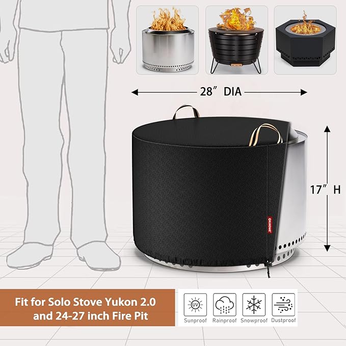 QH.HOME Fire Pit Cover Round for Solo Stove Yukon 27", Waterproof Smokeless - Image 2
