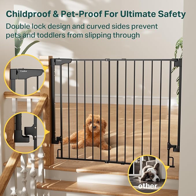 Cumbor 34" Extra Tall No Bottom Bar Baby Gate - Image 7