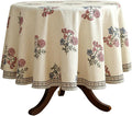 ISAENNE Designer Linen Light Beige Round Tablecloth, French Colorful Floral by Isaennehomedecoration
