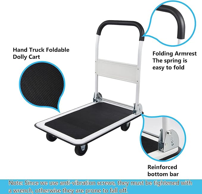 LEADALLWAY Foldable Push Cart Platform Cart 330lbs Capacity 4 Wheels - Image 5