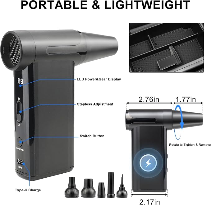 Portable Electric Air Duster, Lightweight 180000 RPM Cordless Fan - Image 5