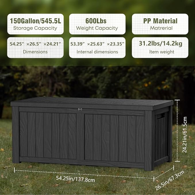 150 Gallon Resin Deck Box, Waterproof Outdoor Storage Box - Image 6