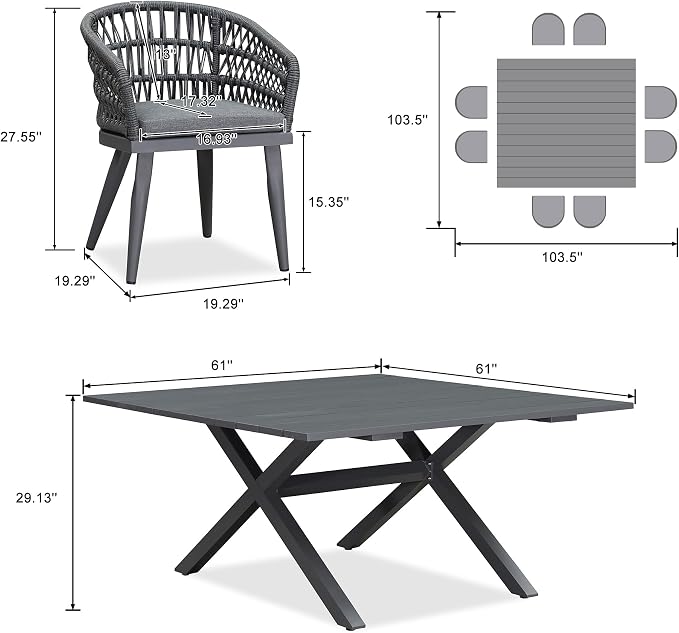 PURPLE LEAF 9 Pieces Outdoor Dining Set All-Weather PE Rattan Outdoor Patio - Image 6