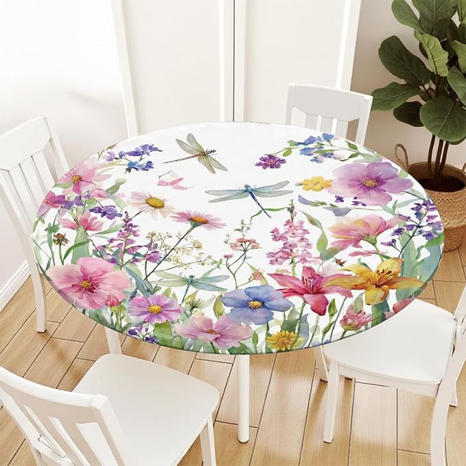 Spring Summer Floral Round Fitted Tablecloth - Image 7